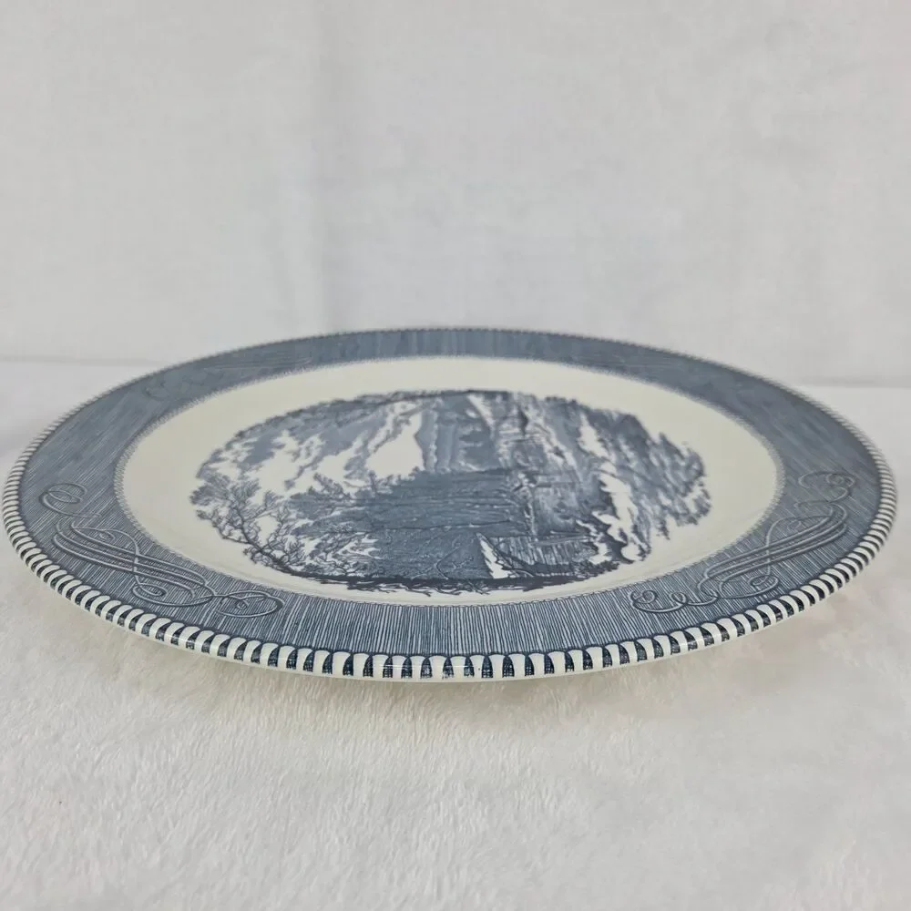 Vintage Royal China Currier & Ives Blue Getting Ice Serving Platter 12.25